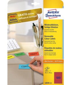 Etiket Avery ILK 25,4x10mm 20 vel 189 etiketten per vel rood
