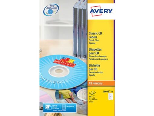 CD etiket Avery 117mm classic - size wit doos 25 vel 2 et. per