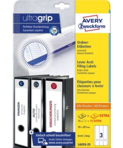 Ordnerrugetiket Avery 297x59mm 25 vel 3 etiketten per vel   wit