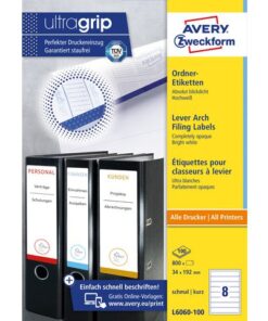 Ordnerrugetiket Avery 192x34mm 100 vel 8 etiketten per vel  wit