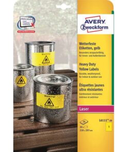 Laseretiket Avery 210x297mm geel 20 vel 1 etiket per vel