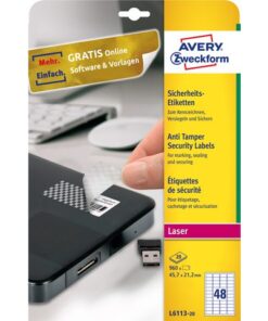 Veiligheidsetiket Avery 45,7x21,2mm wit 20vel 48 etiketten  per vel