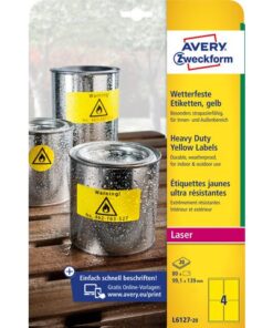 Laseretiket Avery 99,1x139mm polyester geel doos 20 vel 4   et. per vel