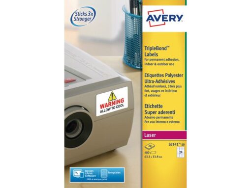 Laseretiket Avery 63,5x33,9mm wit 20 vel 24 etiketten per   vel