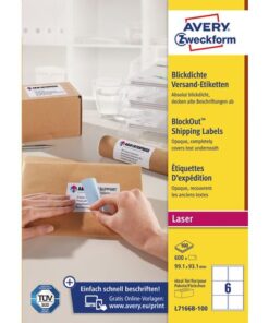 Verzendetiket Avery Block-out, 99,1 x 93,1mm wit doos 100   vel, 6 etiketten per vel