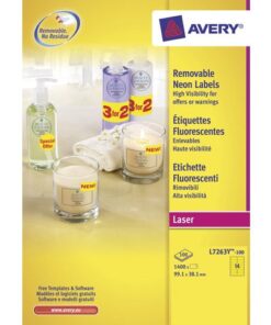 Adresetiket Avery 99,1x38,1mm neongeel 100 vel 14 etiketten per vel