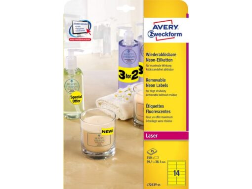 Adresetiket Avery 99,1x38,1mm neongeel 25 vel 14 etiketten  per vel