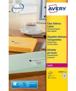 Laseretiket Avery 38,1x21,2mm transparant 25 vel 65         etiketten per vel