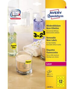 Laseretiket Avery rond 63,5mm fluorgeel 25 vel 12 etiketten per vel