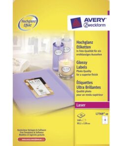 Etiket hoogglans Avery 139x9,1 mm, wit doos 40 vel 4        etik/vel permanent