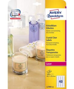 Laseretiket Avery 45,7x25,4mm transparant 25 vel 40         etiketten per vel