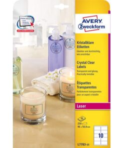 Laseretiket Avery 96x50,8mm transparant 25 vel 10 etiketten per vel