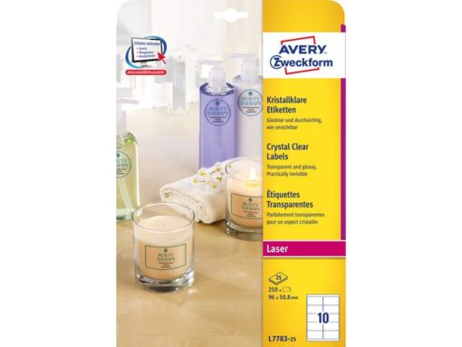 Laseretiket Avery 96x50,8mm transparant 25 vel 10 etiketten per vel