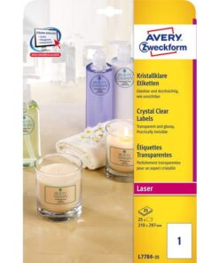 Laseretiket Avery 210x297mm transparant 25 vel 1 etiket per vel
