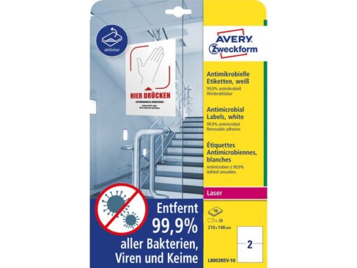 Bedrukbaar antimic. etiket Zweckform 210x148mm, wit 20      etiketten, 10 vel, afneemb