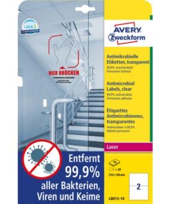 Avery Bedrukbaar antimicrobiëel etiket Zweckform 210x148mm, transp. 20 etiketten, 10 vel, perm.