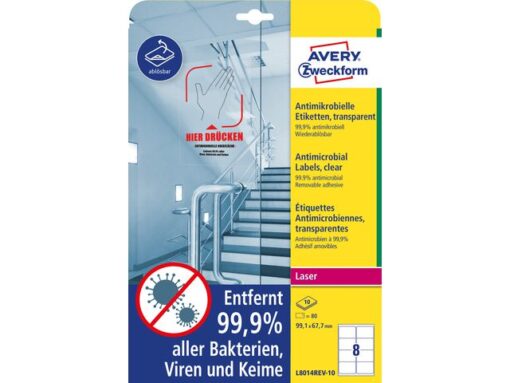 Bedrukbaar antimic. etiket Zweckform 99,1x67,7mm, transp.   80 etiketten, 10 vel, afneemb