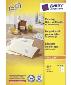 Etiket Avery ILK 210x297mm recycled 100 vel 1 etiketten per vel wit