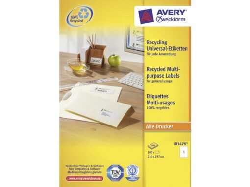 Etiket Avery ILK 210x297mm recycled 100 vel 1 etiketten per vel wit