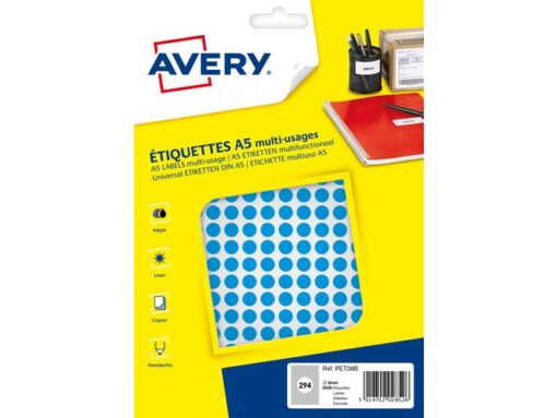 Avery PET08B verpakking met 2940 markeringspunten -         diameter 8 mm - A5-vel - Blauw