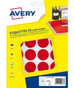 Avery PET30R verpakking met 240 markeringspunten - diameter 30 mm - A5-vel - Rood