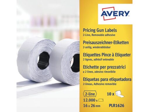 Prijstangetiketten Avery non-permanent 26x16mm wit 10 rol in doos