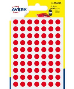 Avery PSA08R verpakking met 490 markeringspunten - diameter 8 mm - A6-vel - Rood