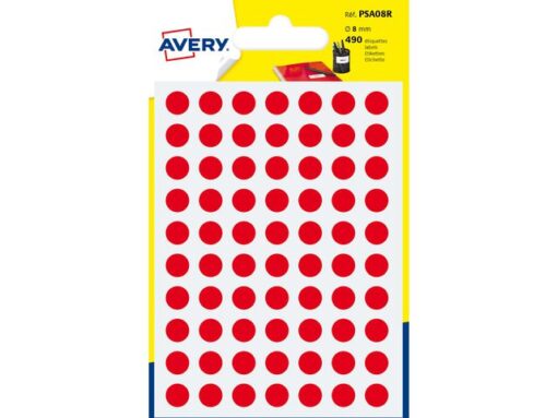 Etiket Avery 8mm rond - blister 490st rood