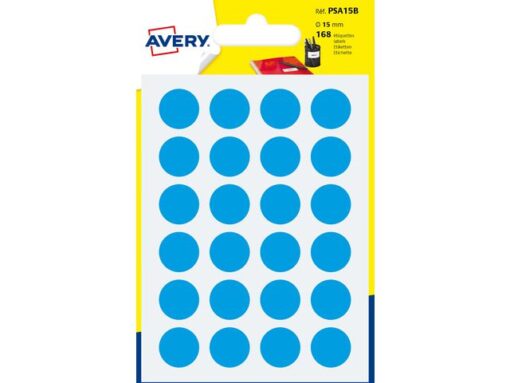 Avery PSA15Bverpakking met 168 markeringspunten - diameter  15 mm - A6-vel - Blauw