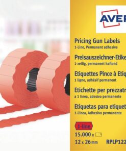 Prijstangetiketten Avery permanent 26x12mm rood 10 rol in doos
