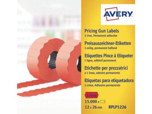 Prijstangetiketten Avery permanent 26x12mm rood 10 rol in doos