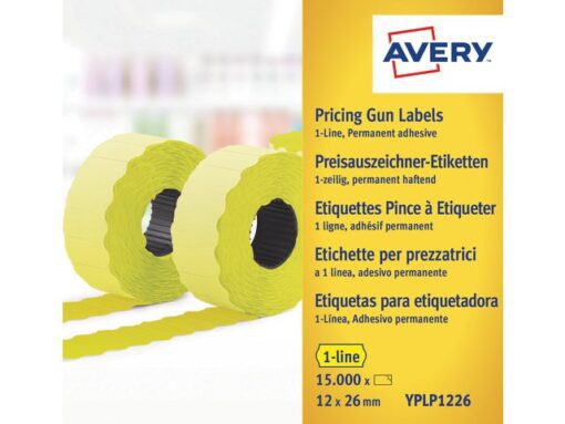 Prijstangetiketten Avery permanent 26x12mm geel 10 rol in doos