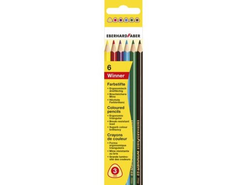 Kleurpotlood Eberhard Faber Winner driekantig assorti etui  à 6 stuks