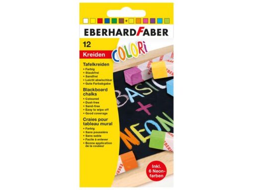 Bordkrijt Eberhard Faber vierkant ass. 12st. neon en standaard kleuren in karton etui