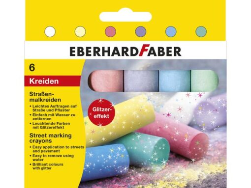 Stoepkrijt Eberhard Faber 6 glitterkleuren