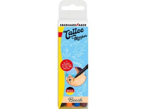 Tattoo stift Eberhard Faber Beach 4st. en 4in1 sjablonen. (zwart,oranje, blauw en bruin)