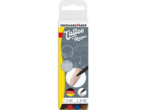 Tattoo stift Eberhard Faber 4 stuks, 4 kleuren rood, bruin, zwart en blauw