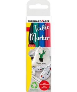 Textielmarker Eberhard Faber 4st. in etui incl. 4 stencils  met sjablonen