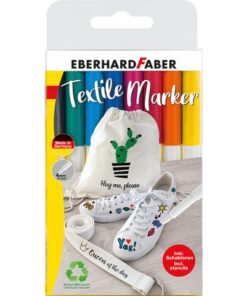 Textielmarker Eberhard Faber 8st. in etui incl. 4 stencils  met sjablonen