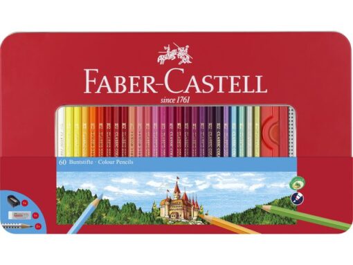 Faber Castell Kleurpotlood Faber-Castell Castle zeskantig metalen etui 60 stuks met accessoires