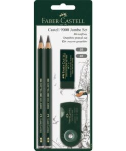 Faber Castell Potloodset Faber-Castell 9000 Jumbo 2B, 4B, gum, en sljiper
