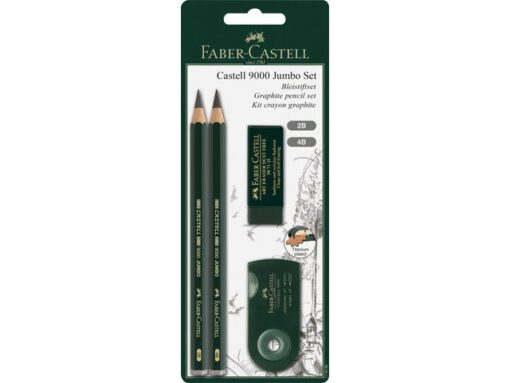 Faber Castell Potloodset Faber-Castell 9000 Jumbo 2B, 4B, gum, en sljiper