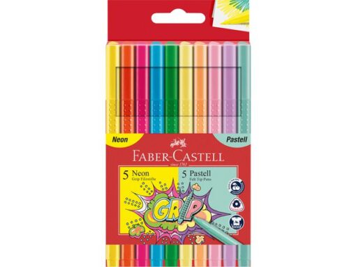 Faber Castell Viltstiften Faber-Castell Grip Neon en Pastel kleuren 10 stuks in etui