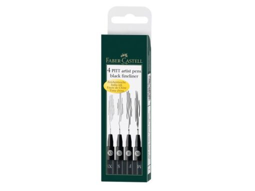Faber Castell Tekenstift Faber-Castell Pitt Artist Pen etui 4 stuks zwart M/F/S/XS