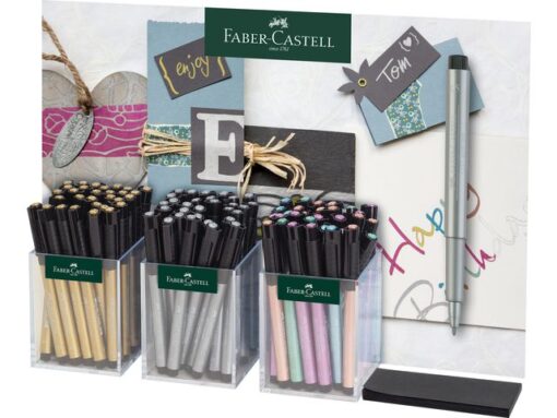 Faber Castell Tekenpen Faber-Castell Pitt Artist Pen Metallic 1.5,        display met drie kokers, 90 losse pennen assorti