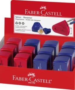 Faber Castell puntenslijper Faber-Castell "Sleeve" rood/blauw 2 gaats     display a 12 stuks