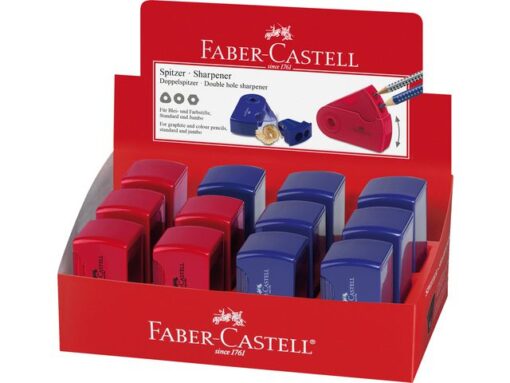 Faber Castell puntenslijper Faber-Castell "Sleeve" rood/blauw 2 gaats     display a 12 stuks