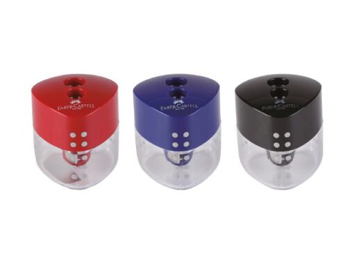 Faber Castell Grip dubbele puntenslijper in assorti kleuren rood, blauw en zwart display 12 stuks