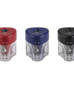 Faber Castell Grip enkele puntenslijper in assorti kleuren rood, blauw en zwart displat a 24 stuks