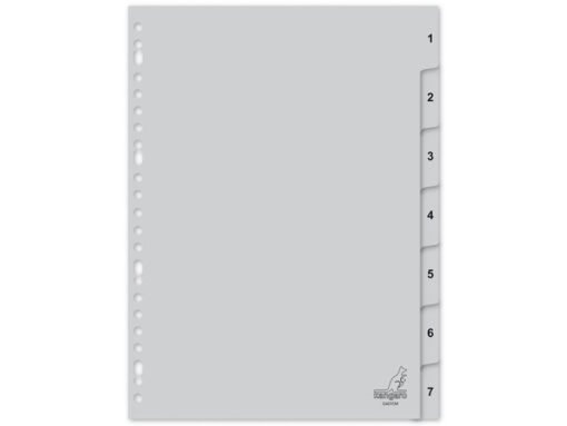 Kangaro KTC Tabblad Kangaro A4 cijfers PP 120 micron grijs 23-gaats 7-delig